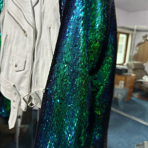 Sequin Sleeve White Leather Jacket - Picture 6 of 11